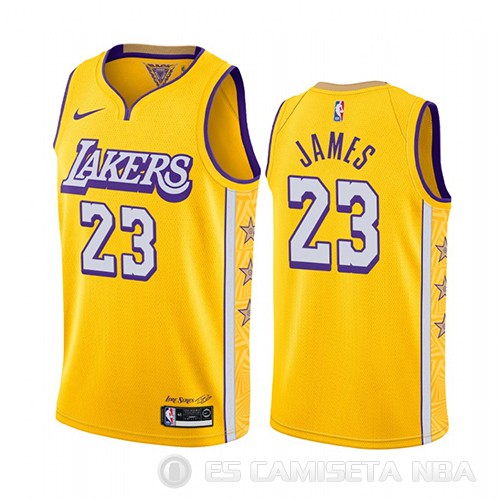 Camiseta Lebron James #23 Los Angeles Lakers Ciudad 2019-20 Amarillo - Haga un click en la imagen para cerrar